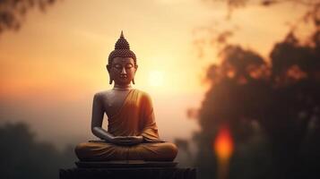 Buddha statue on sunset background. photo