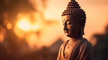 Buddha statue on sunset background. photo