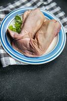 tongue pork raw meat meal food snack on the table copy space food background rustic top view photo