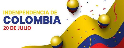 colombia independence day banner background with flag, balloons and confetti vector