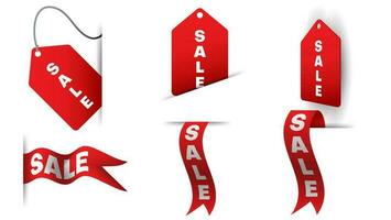 ribbon sale banners, sale badges collection in red color. vector illustration