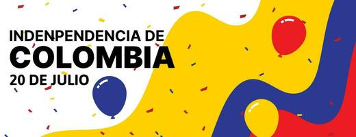 colombia independence day banner background with flag, balloons and confetti vector