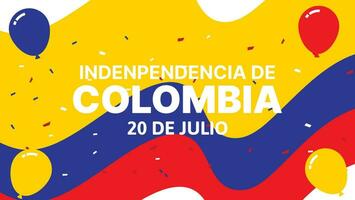 Colombia independencia día bandera antecedentes con bandera, globos y papel picado vector