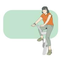 woman riding a bike in gym illustration vector hand drawn isolated on white background line art.