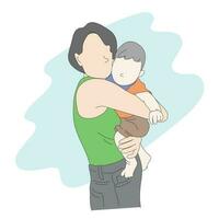 mother holding her son illustration vector hand drawn isolated on white background line art.