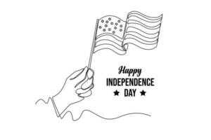 Continuous one line drawing 4th of July. Happy Independence Day concept. Single line draw design vector graphic illustration.