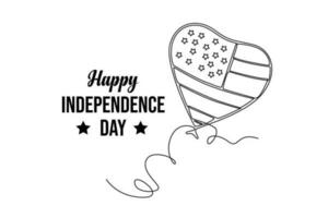 Continuous one line drawing 4th of July. Happy Independence Day concept. Single line draw design vector graphic illustration.