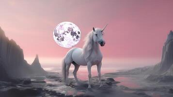 Pink background with unicorn. Illustration photo