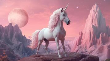 Pink background with unicorn. Illustration photo