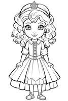 Coloring page with princess. Illustration AI Generative photo