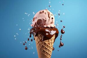 Ice cream cone with caramel. Illustration photo