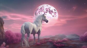 Pink background with unicorn. Illustration photo