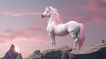 Pink background with unicorn. Illustration photo