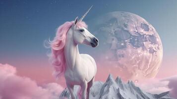 Pink background with unicorn. Illustration photo