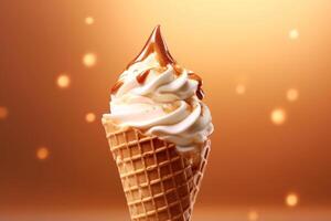 Ice cream cone with caramel. Illustration photo