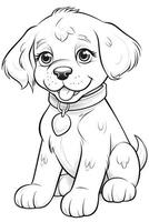 Coloring page with puppy. Illustration photo