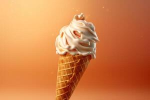 Ice cream cone with caramel. Illustration AI Generative photo