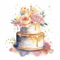 Watercolor Birthday Cake. Illustration photo