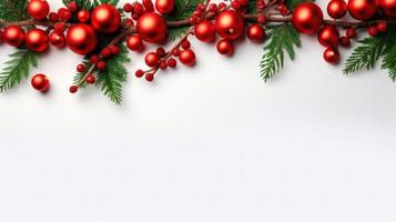 Navidad antecedentes con rojo pelotas. ilustración ai generativo foto