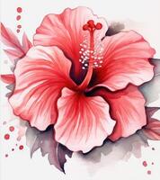 Red watercolor hibiscus flower. Illustration photo