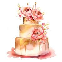 acuarela cumpleaños pastel. ilustración ai generativo foto