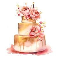 Watercolor Birthday Cake. Illustration photo