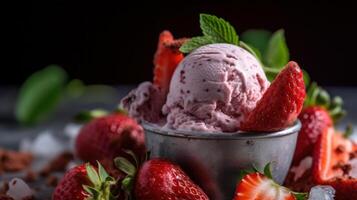 Strawberry ice cream. Illustration photo