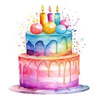 Watercolor Birthday Cake. Illustration photo