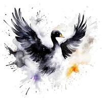 Watercolor black swan. Illustration photo