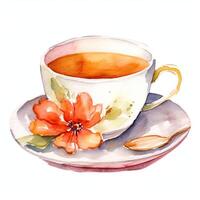 Watercolor painted tee cup. Illustration photo