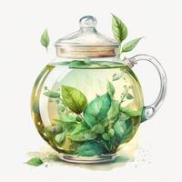 Watercolor green tea. Illustration photo