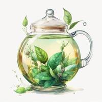 Watercolor green tea. Illustration photo