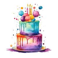 Watercolor Birthday Cake. Illustration photo