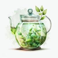 Watercolor green tea. Illustration photo