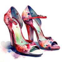 Watercolor fashion shoes. Illustration photo