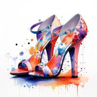 Watercolor fashion shoes. Illustration photo