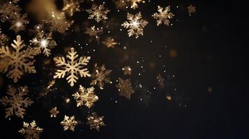 Christmas dark background with golden glitter stars. Illustration photo