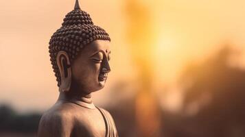 Buddha statue on sunset background. photo