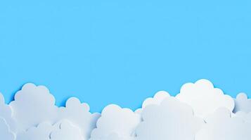 Paper clouds on blue sky background. 3D illustration with copy space. photo