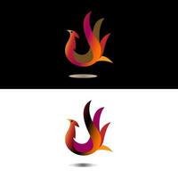 gallo en elegante fuego fuego forma logo diseño vector