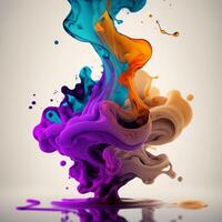 Colorful Ink Splash in Soft Watercolor Background, photo