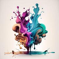 Colorful Ink Splash in Soft Watercolor Background, photo