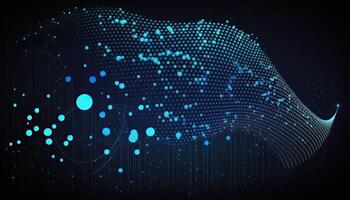 Abstract Background of Connected Blue Dots or Points, Cyber Particle Waves. Big Data Stream. . photo