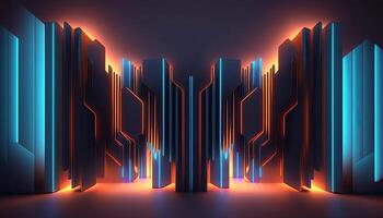 Abstract futuristic neon background with glowing lines. . photo