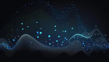 Abstract Blue Dots Connect and Aesthetic Wavy Lines Background. Big Data Stream. . photo