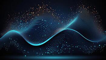 Abstract Blue Dots Connect and Aesthetic Wavy Lines Background. Big Data Stream. . photo