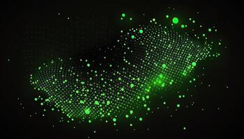 Abstract Background of Connected Green Dots or Points, Cyber Particle Waves. Big Data Stream. . photo