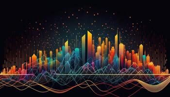 Futuristic smart cities, abstract dots, gradient lines, and aesthetic all work together. Complex wave lines with the idea of a huge data link. . photo