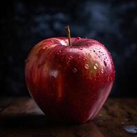 Striking Photography of Delicious Red Apple with Water Drops on Dark Background, . photo