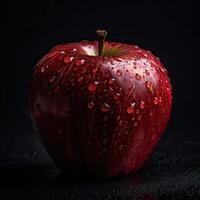 Striking Photography of Delicious Red Apple with Water Drops on Dark Background, . photo